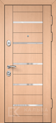 Фото «Железная дверь светлый дуб снаружи коричневая филёнка внутри №21»