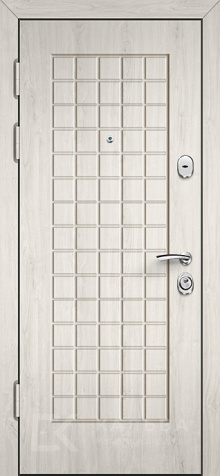 Фото №2 «Стальная дверь венге с филёнками и светлой 3D решёткой №72»